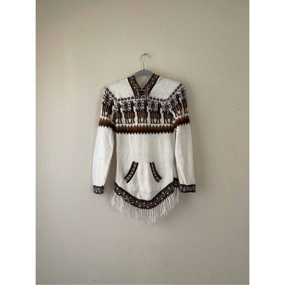 Vintage 100% Alpaca fringe hoodie sweater small - Picture 1 of 7